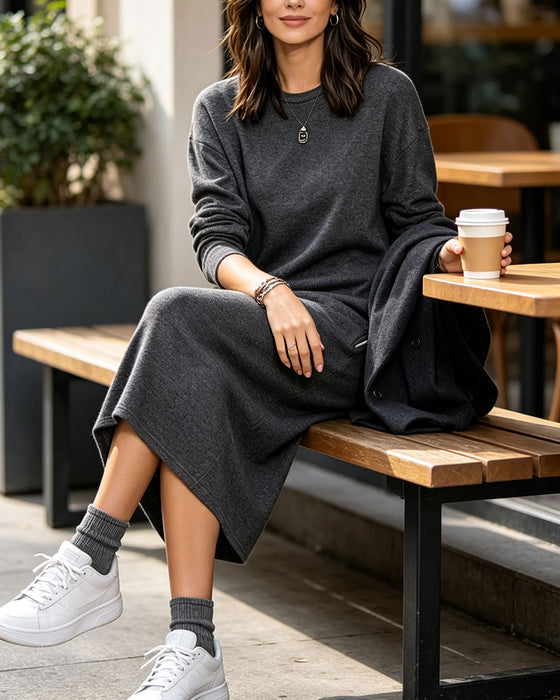 Robe Col Rond Poche Unie