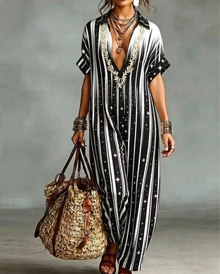 Jumpsuit Col V Rayure Contraste Lâche