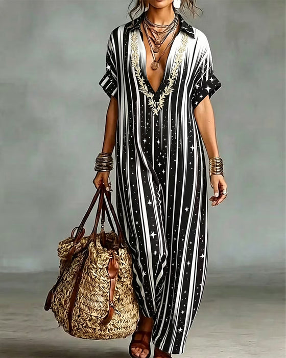 Jumpsuit Col V Rayure Contraste Lâche
