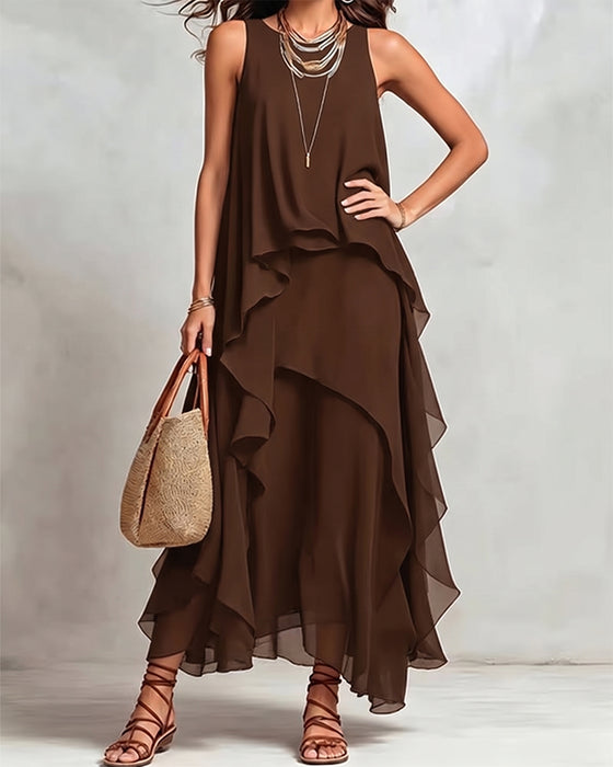 Robe Col Rond Sans Manches Irrégulière