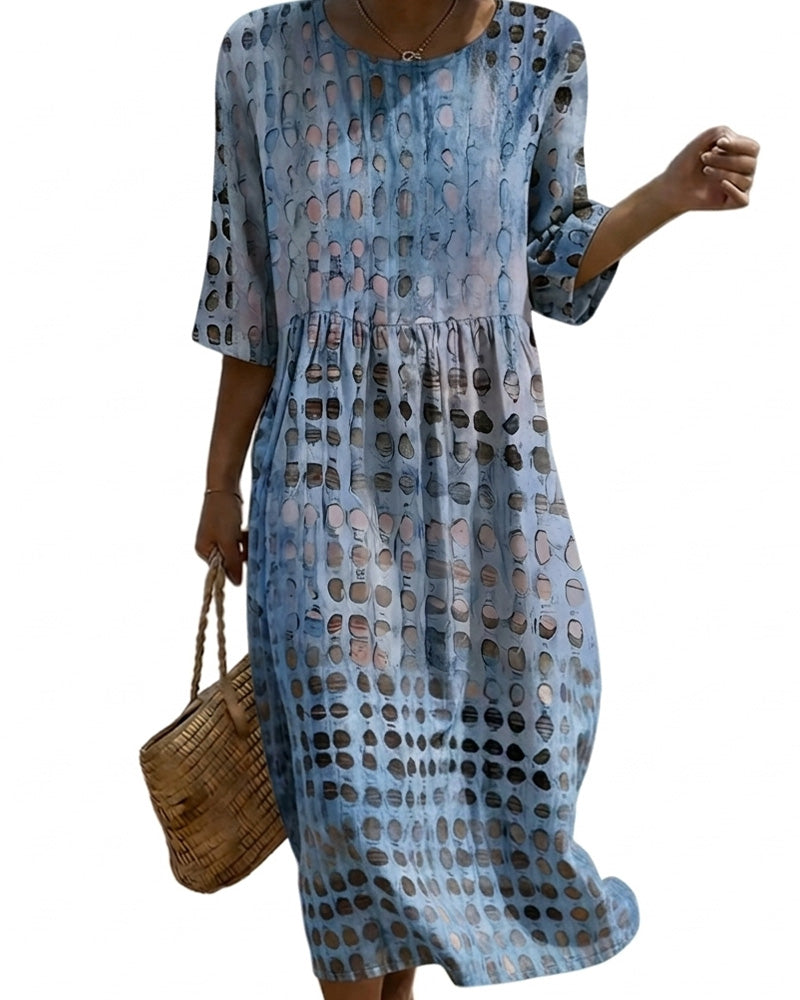 Robe Pois Col Rond Imprimé Demi-Manches