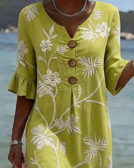 Robe Petite Col En V Volant Manche 3/4