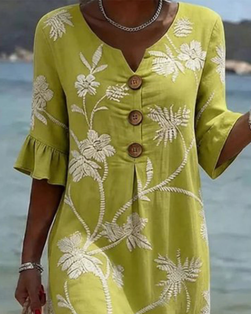 Robe Petite Col En V Volant Manche 3/4