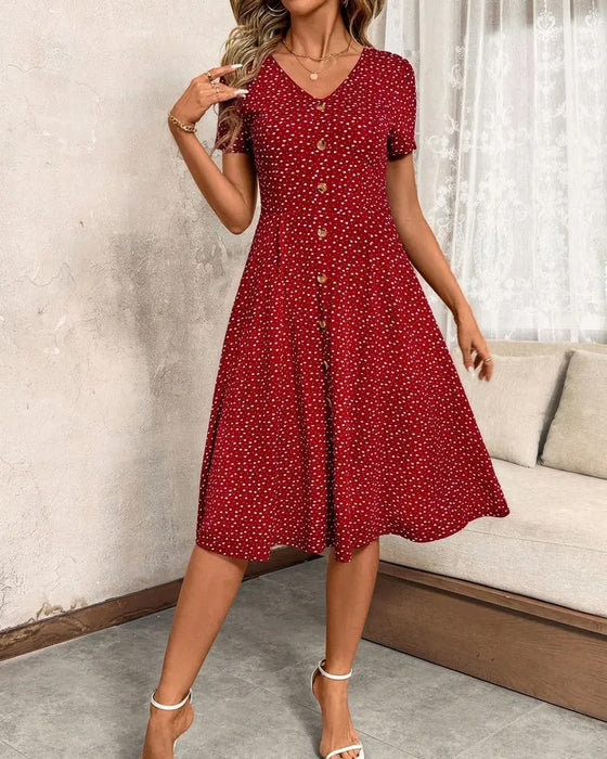 Robe Imprimée Col V Manches Courtes