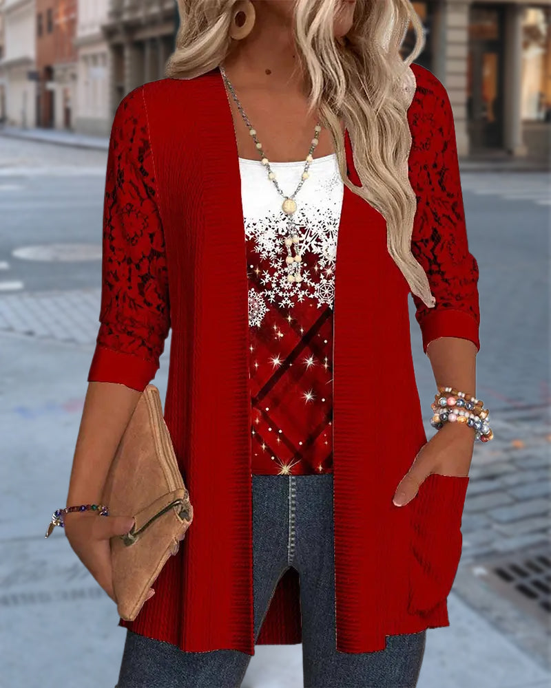 Haut Tricoté Imprimé Effet Deux-En-Un