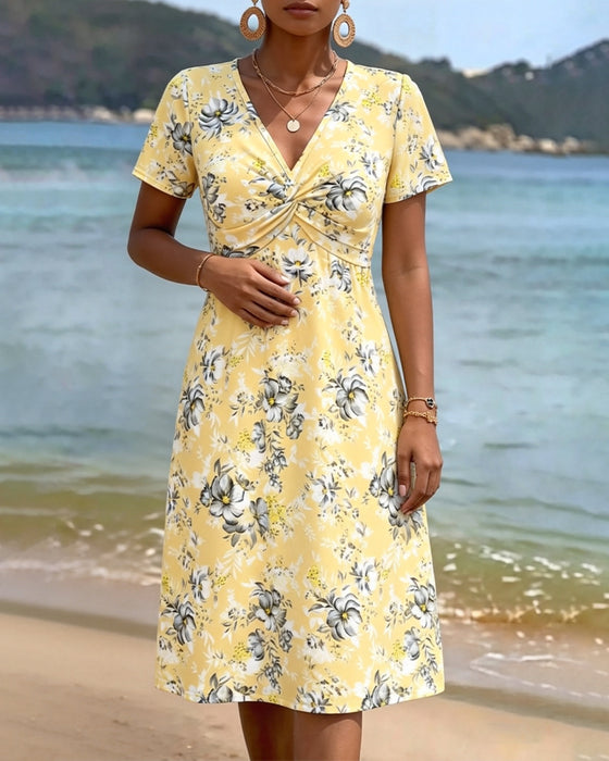 Robe Florale Col V Twist Nœud