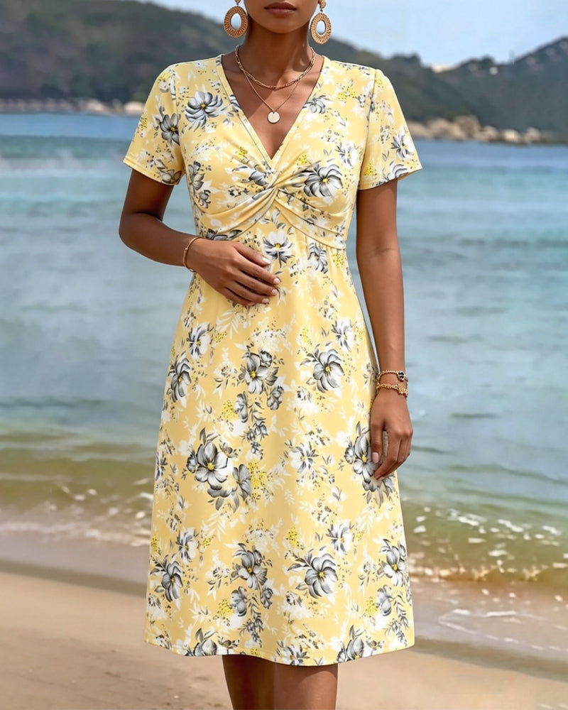 Robe Florale Col V Twist Nœud