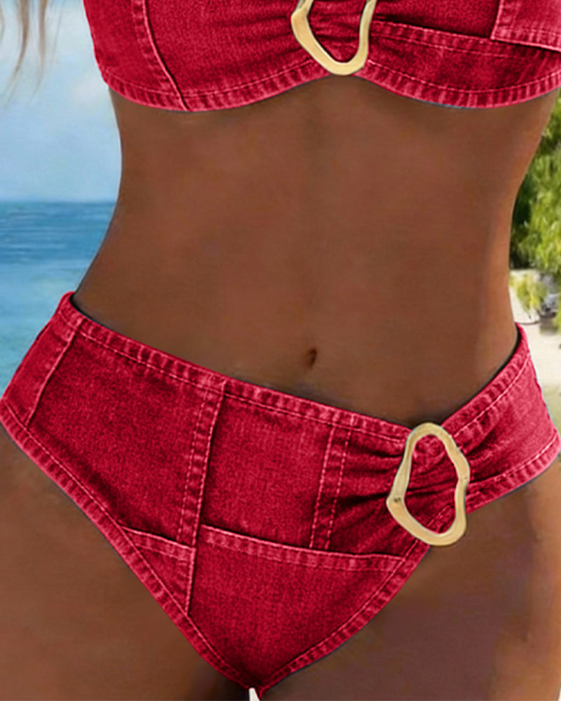 Bikini Porte-Jarretelles Boucle Métallique Deux-Pièces