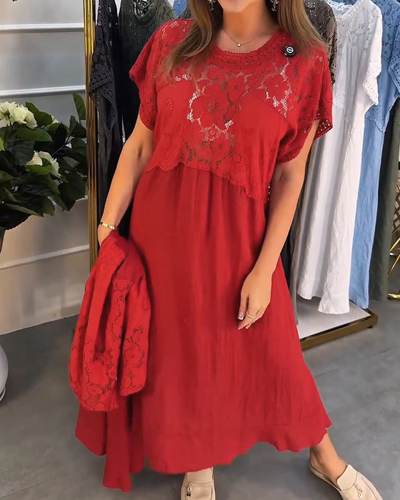 Robe Élégante Dentelle-Garni Patchwork Maxi
