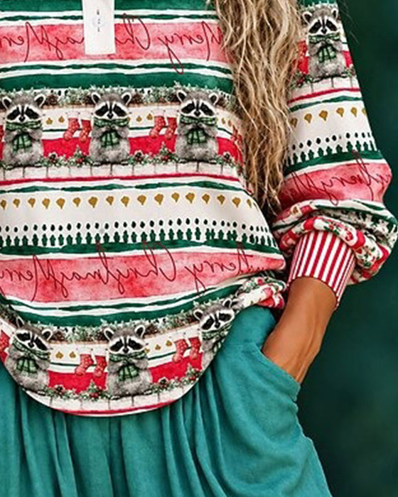 Haut Noël Raton Laveur Rayé Patchwork