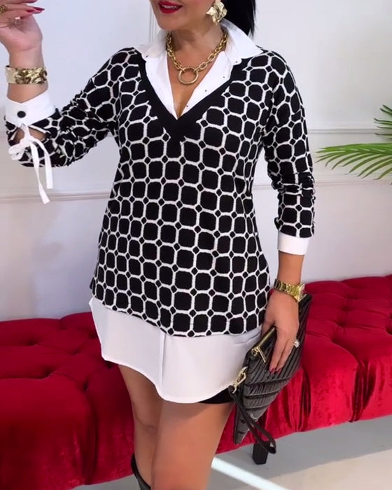 Haut Col Imprimé à Carreaux