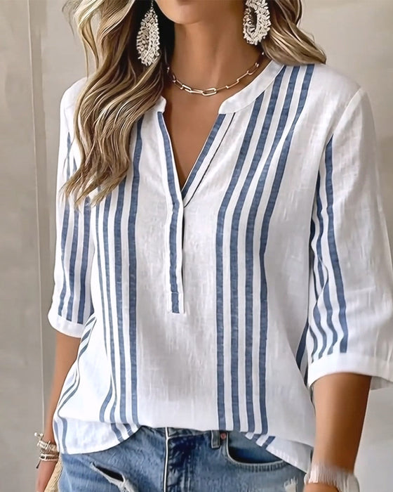 Blouse Rayure Verticale Col Montant