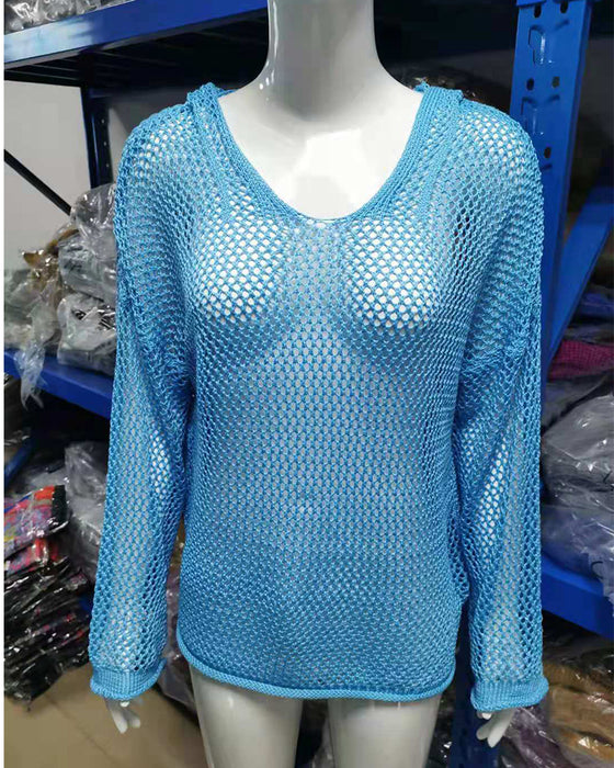 Hauts Femmes Crochet Ajouré À Capuche Manches Longues