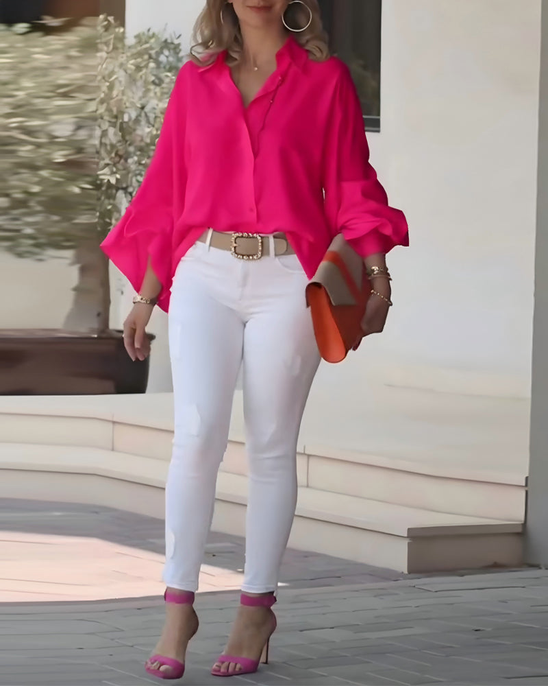 Chemise Manche Bouffante Élégante À Col