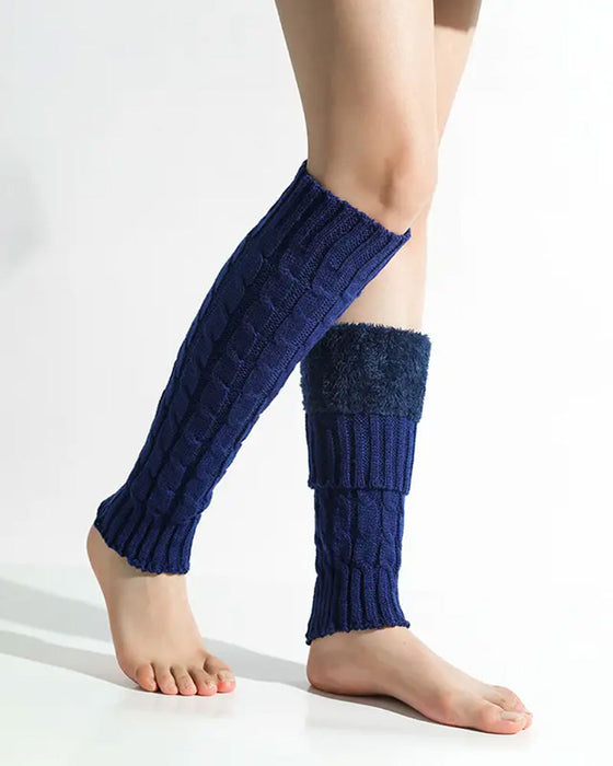 Jambières En Tricot À Câbles Doublées Polaire Manchons De Bottes Thermiques
