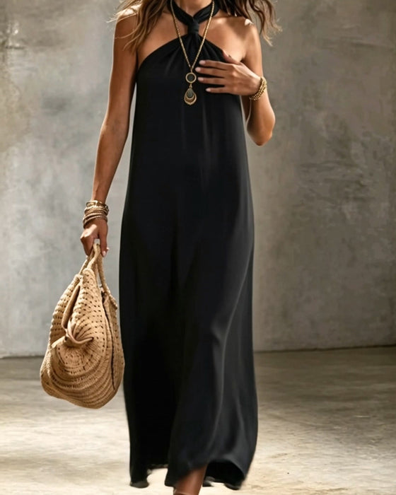 Robe Unie Col Fermé Sans Manches
