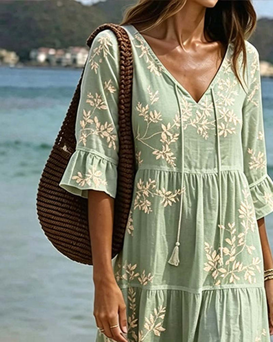 Robe Volant Col En V Attacher Resort