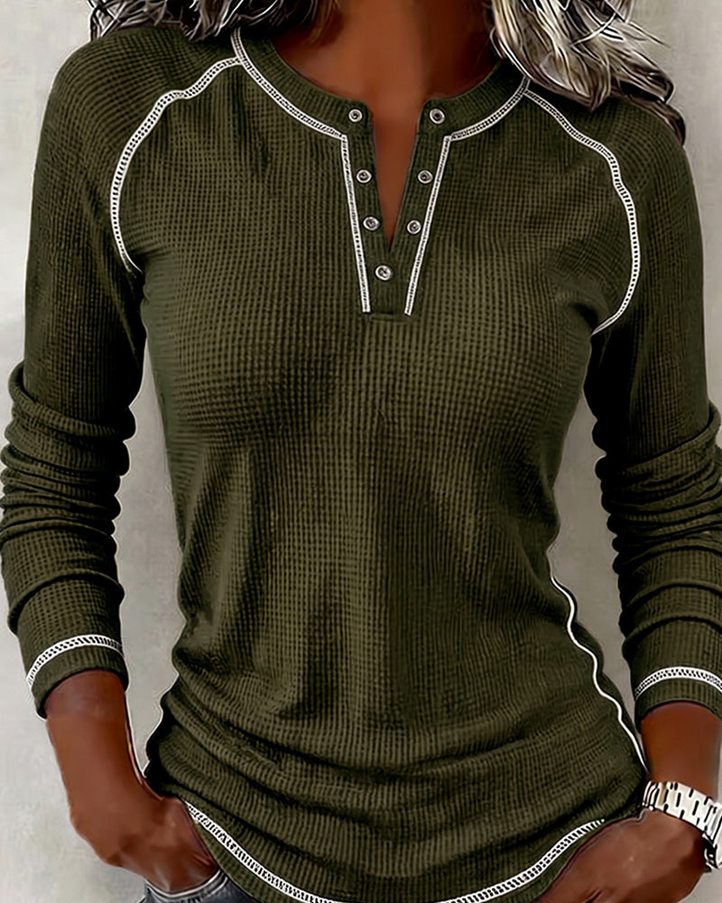 Haut Gaufré Henley Manches Longues