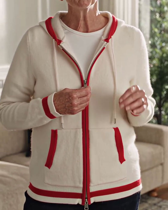 Cardigan À Capuche Zip Complet Contraste Pull