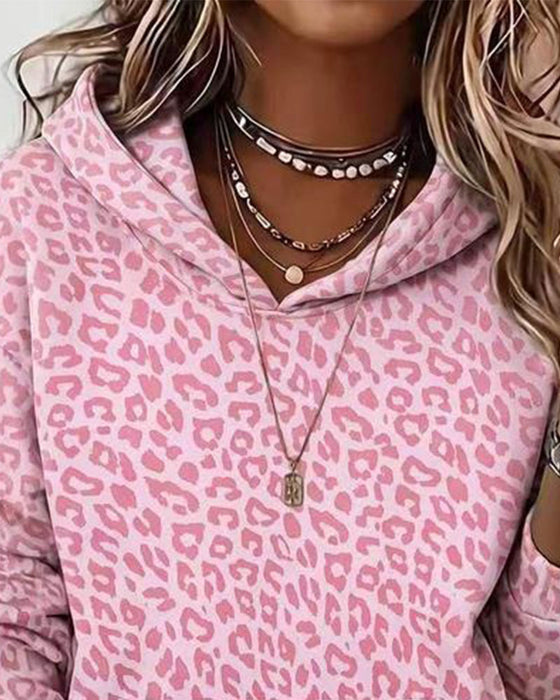 Hoodie Capuche Léopard Poche Ample