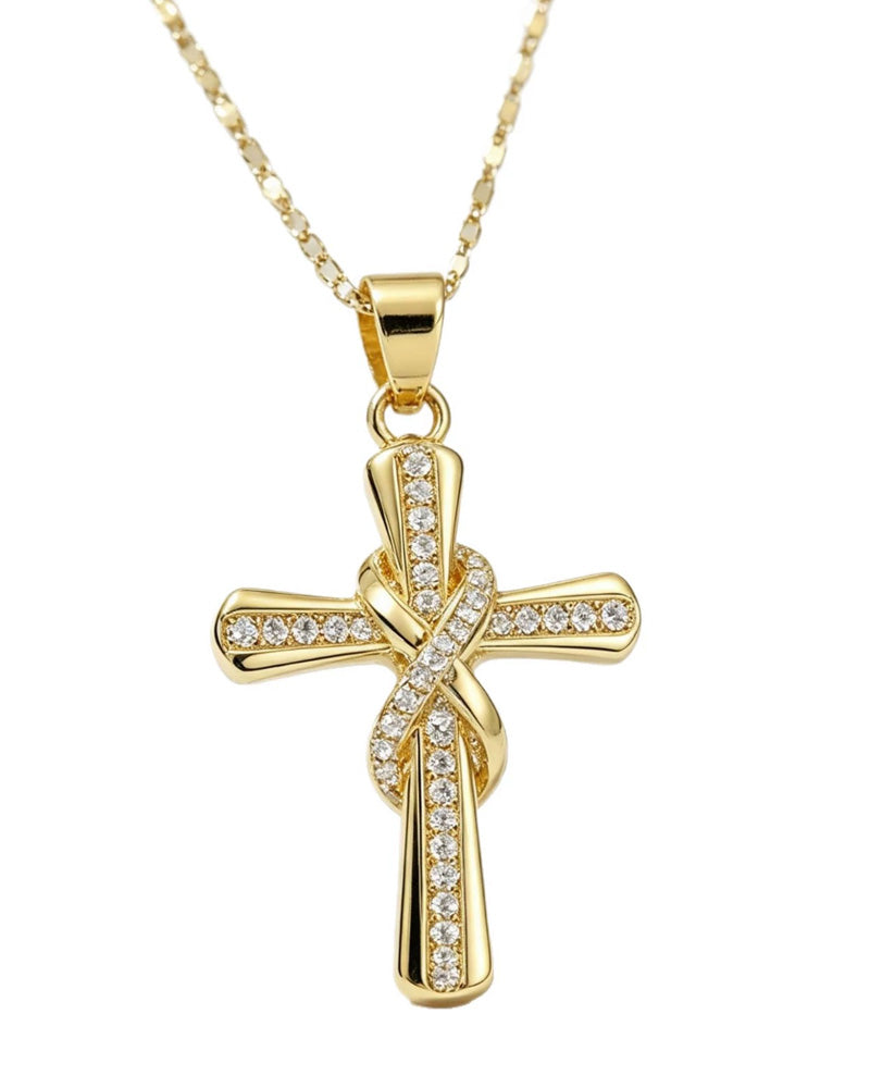 ✝️ Collier Femme avec Pendentif Croix Scintillant – Design Torsadé Élégant Pour Le Quotidien & Les Occasions Spéciales