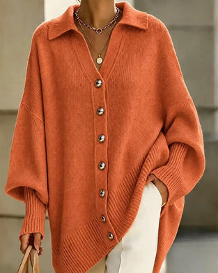 Cardigan ample à revers, col V et boutons