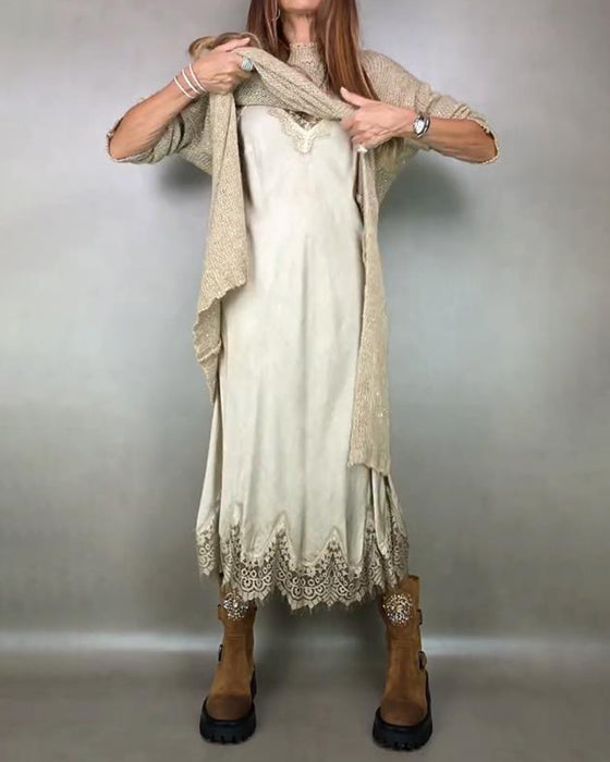 Ensemble Deux Pièces Avec Robe Tricotée Et Robe Cami En Dentelle