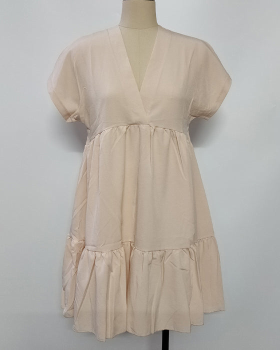 Robe Unie Col-V Volant-Garni