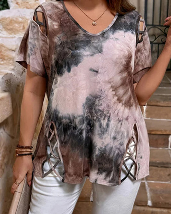 T-Shirt Motif Cœur Ajouré Manches Courtes