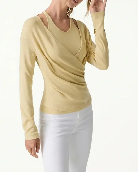 Ensemble Haut À Bretelles Nuque Haut Cami Avec Soutien-Gorge Intégré Et Manches Longues Croisées