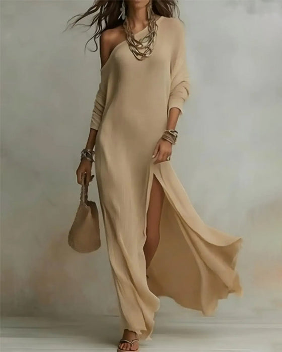 Robes Off-Shoulder Manches Courtes Fente Longue