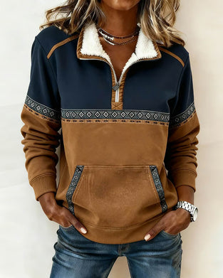 Sweat Rétro À Coupe De Couleur Et Col En Fourrure