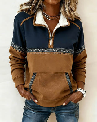 Sweat Rétro À Coupe De Couleur Et Col En Fourrure