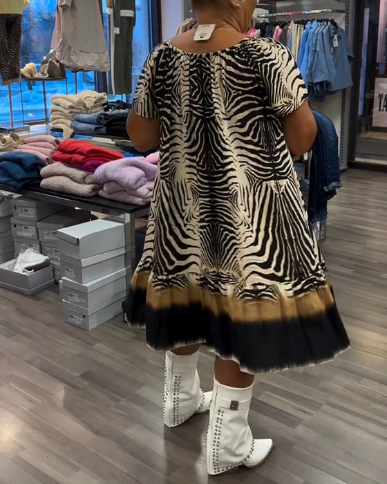 Robe Ample Col Rond Manches Courtes Imprimée