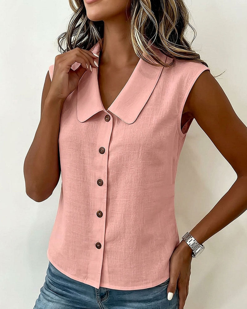 Chemise Sans Manches Col En Lin-Coton