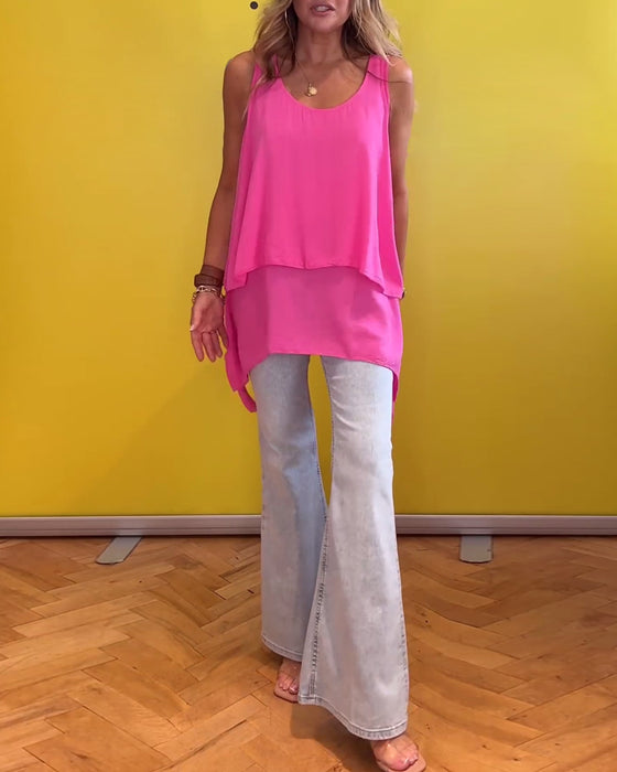 Haut sans manches double épaisseur couleur unie