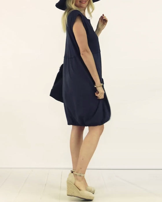 Robe Col Rond Sans Manches Imprimée