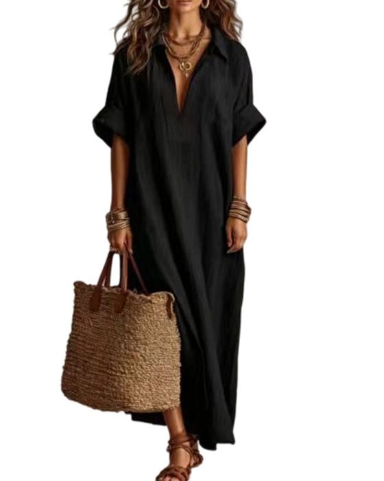 Robe Lâche Unie Manche Courte Maxi