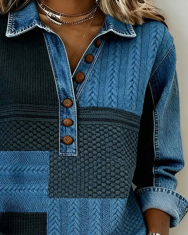 Sweat Imprimé À Manches Longues Et Col Boutonné