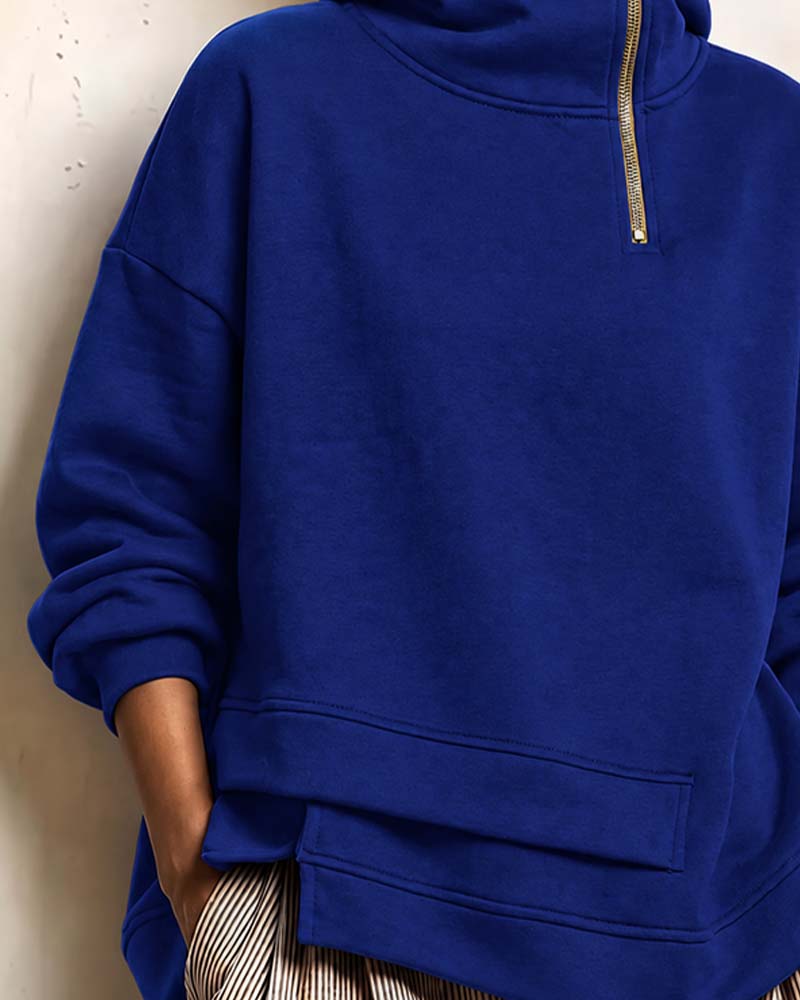 Sweatshirt Col Roulé Fermeture Éclair Irrégulière