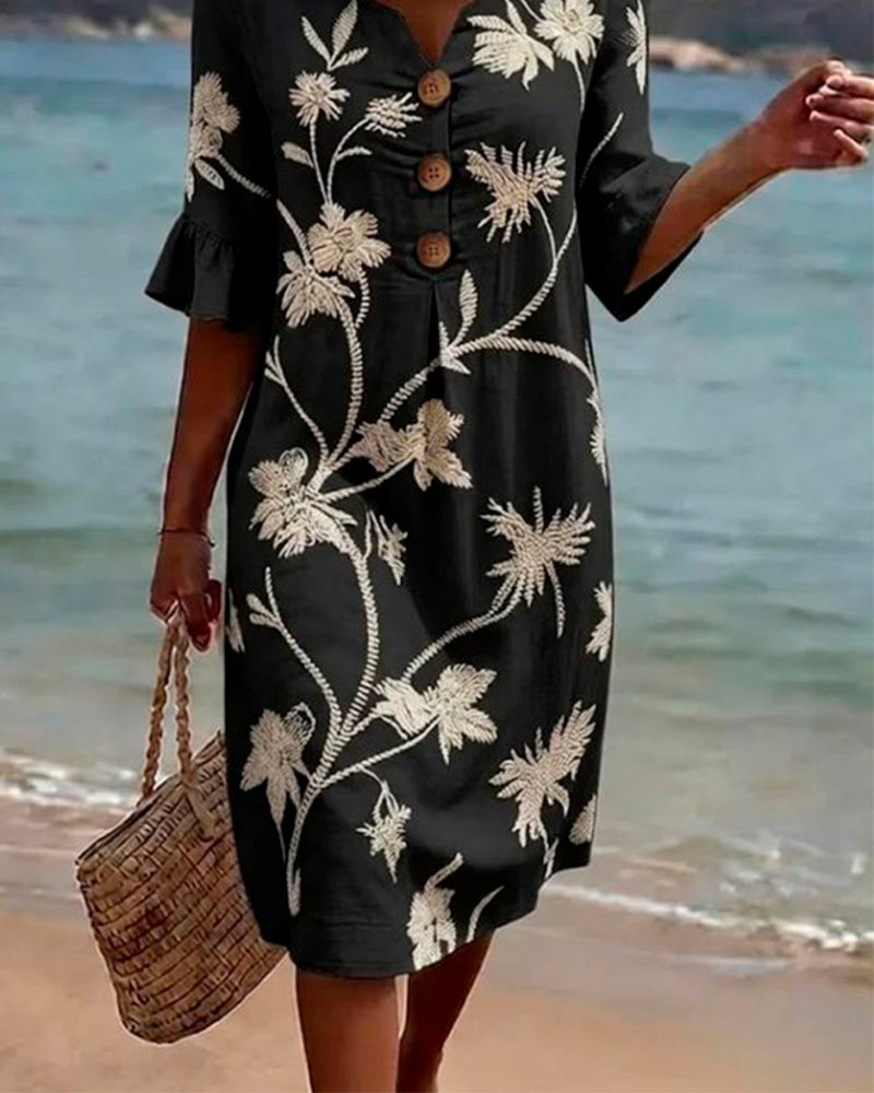 Robe Petite Col En V Volant Manche 3/4