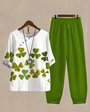 Ensemble deux pièces décontracté à imprimé trèfle