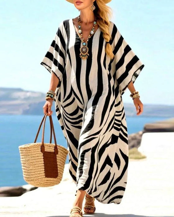 Robe Col V Zèbre Lâche Vacances