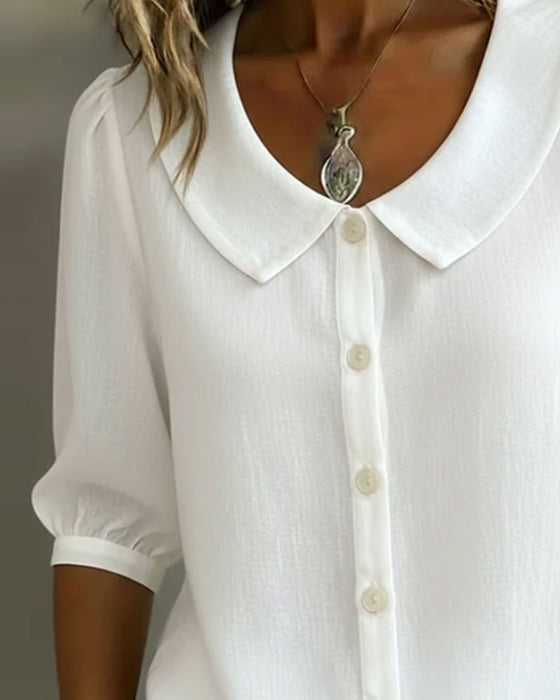 Chemise Coton Manche Moyenne Col Peter Pan