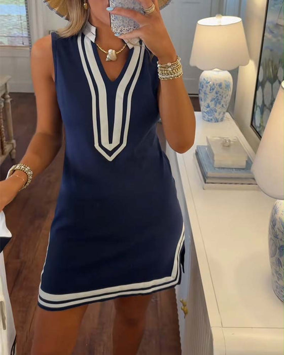 Robes Colorblock Marine Sans Manches Droite