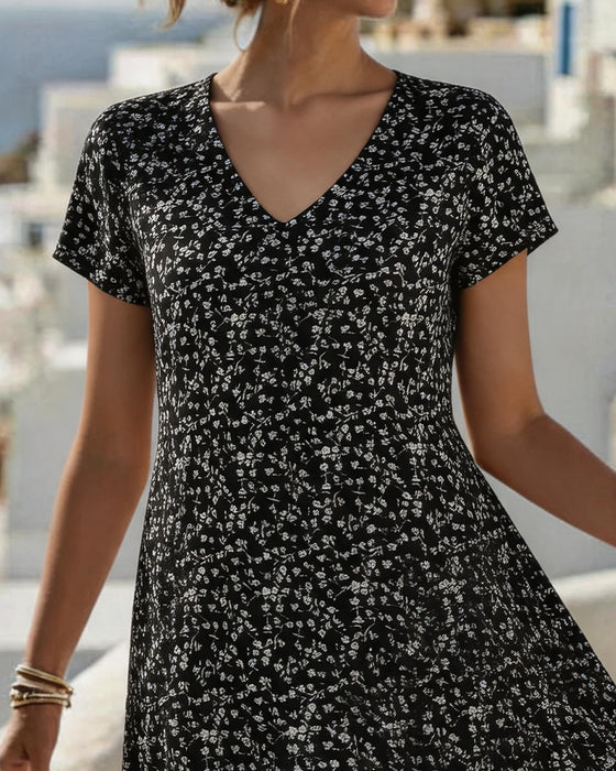 Robe Florale Col V Jupe Ample