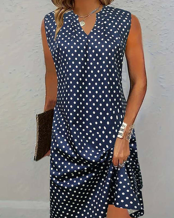 Robe élégante sans manches à imprimé à pois