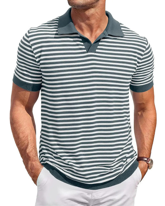 T-Shirt Col-Polo Rayé Bloc-De-Couleur