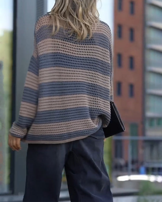 Pullover Rayure Découpe Tricoté