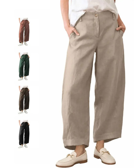 Pantalon Bouton Poche Jambe-Large Cropped